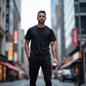 T-shirts d'été à épaules tombantes pour hommes, 100% coton, streetwear, col rond, t-shirts de jogging pour hommes - Product Image 5