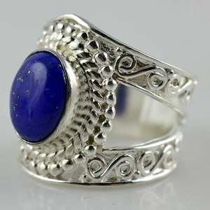 Handmade 925 Sterling Silver Boho <b>Ring</b> <b>Lapis</b> <b>Lazuli</b> Natural Blue Oval Gemstone Inlay Perfect September Birthstone September - Product Image 4