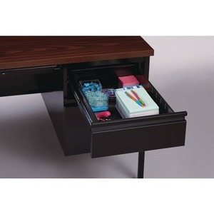 Alera 25954 Double Pedestal Steel <b>Desk</b> 60 In. X 30 In. X 29.5 In. Mocha/Black/Black Legs with Wooden Drawers - Product Image 5