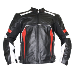 Veste de moto en cuir de vachette véritable noir de course sur route avec panneaux bleus Protections CE veste de moto pour hommes - Product Image 5