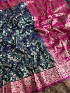 Sari de Seda Banarasi Pura de Diseño para Mujer, para Bodas de Invierno, Elegante Tejido Zari para Ocasiones Festivas y Tradicionales - Product Image 4