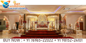 Décoration de scène pour cérémonie de mariage musulmane Walima, thème de mariage marocain, scène en FRP, réception de mariage arabe, événement, scène à thème doré, États-Unis - Product Image 4