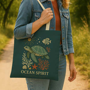 Ocean <b>Spirit</b> Eco-Friendly Beach Tote Bags Medium Size Long Rope Handle Canvas Tyvek Paper Screen Printing Washable Recyclable - Product Image 2