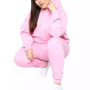 ชุดวอร์มผู้หญิงแบบสั่งทำ OEM ไซส์พลัส แฟชั่นชุดกีฬา 2 ชิ้น เสื้อสเวตเชิ้ต ล้างสีแบบ Acid Wash ผ้าฝ้าย 100% แต่งลูกไม้ สีพื้น - Product Image 1