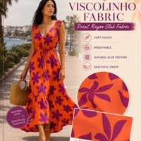Tissu en viscose imprimé sur mesure, effet slub ondulé, 100 % rayonne, 110 GSM, doux et tissé, pour la confection de robes et de chemisiers d'été pour femmes