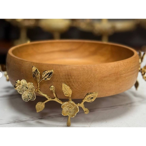Handmade Wooden <b>Salad</b> <b>Bowl</b> Top Quality Acacia <b>Wood</b> Serving <b>Bowl</b> With Ginkgo Leaf Metal Accents For Home Decoration - Product Image 3