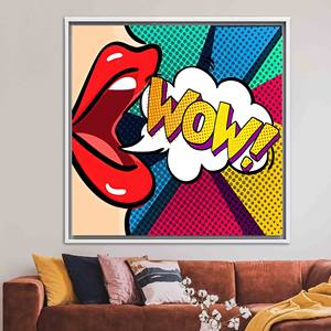 ภาพพิมพ์บนผ้าใบ: ภาพพิมพ์กราฟฟิตีป๊อปอาร์ต "WOW" รูปปากสำหรับตกแต่งผนัง, ผ้าใบกรอบสีขาว - Product Image 1