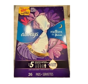 Toallas Sanitarias Always Radiant Talla 5 Extra Heavy para la Noche, Paquete Económico de 26 Unidades, FlexFoam, Precio al por Mayor, Alta Calidad, Nuevas - Product Image 1