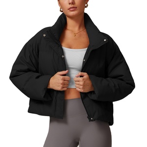 2025 Women's Winter <b>Workout</b> Crop Puffer <b>Jacket</b> Wholesale Slim Fit Zip OEM Custom Long Length with Coat Pockets Fabric Material - Product Image 5