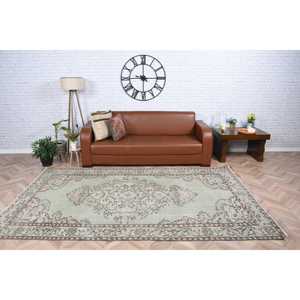 พรมขนาด 5.5x9.2 ฟุต, พรมตุรกีโบราณ, พรมลายอิคัตสีน้ำตาลเทา - Product Image 2