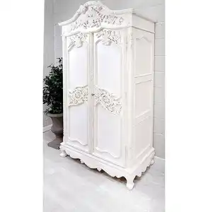 خزانة بيضاء على الطراز الفرنسي، خزانة غرفة نوم لتخزين الملابس
