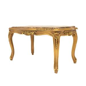 Mesa de Centro Rectangular de Lujo con Tapa de Mármol Marrón Oscuro y Marco de Madera Tallado a Mano en Oro Antiguo para Interiores Clásicos - Product Image 4