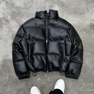 Giacca Puffer da Uomo in Ecopelle di Alta Qualità, Collo Alto, <span class=keywords><strong>Oversize</strong></span>, Imbottitura Spessa, Stile Urbano Minimalista per l'Inverno - Product Image 1