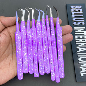 Vente en gros de pinces à cils étincelantes Outils à pointe en fibre de volume et d'isolation Pinces d'extension de cils en acier inoxydable avec logo personnalisé - Product Image 2