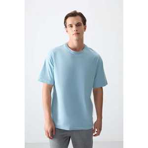 Camiseta Básica para Hombre, 100% Algodón Jersey, Color Azul Claro, Textura Gruesa y Suave, Corte Holgado -88353 - Product Image 4