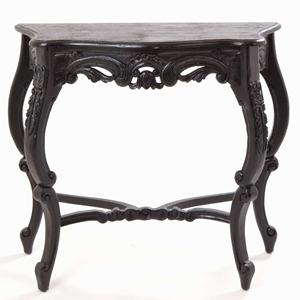 Mesa de Consola Clásica Ronaldo Hecha de Madera de Caoba Sólida con Tallados Simples en Madera y Acabado Negro. - Product Image 1