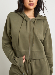 Ensemble de survêtement d'hiver respirant pour femme, en molleton bouclette, avec veste à capuche zippée et pantalon à taille élastique et jambes larges, pour la course et le jogging, vente en gros - Product Image 2