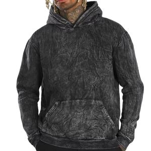 Sweat à capuche coton pull polaire surdimensionné en détresse lavé Vintage lavage à l'acide à capuche haute qualité poche avant sweats à capuche - Product Image 1
