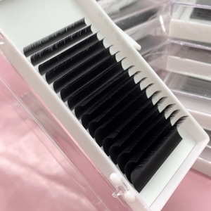 Ventiladores de pestañas simétricos de volumen Pestañas de retención de rizos Aceptamos personalización Curl completo Fibra coreana PBT Semi mate - Product Image 4