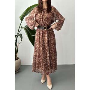 Vestido de Gasa Marrón con Volantes - Marrón - Product Image 3