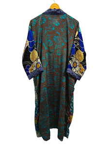 ชุดกิโมโนเย็บปะติดปะต่อกันชุดคลุมบิกินี่เสื้อคลุมยาวสำหรับใส่กลางคืนทำด้วยมือสไตล์วินเทจผ้าไหมส่าหรี - Product Image 5