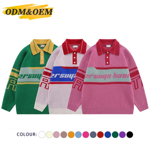Suéter de Punto Jacquard Personalizado con Logotipo OEM para Hombre, Sudadera de Invierno de Algodón de Punto con Cuello Polo, Suéteres Universitarios para Hombre - Product Image 5