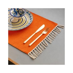 Orange Solid Washable Durable Jute Cotton Placemat 34x46cm Dining <b>Table</b> Mat ISO Certified Strong Weave for Export from India - Product Image 1