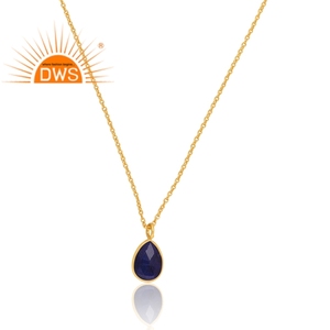 สร้อยคอจี้พลอยแซฟไฟร์สีฟ้าชุบทอง18K ทำจากเงินสเตอร์ลิง - Product Image 2
