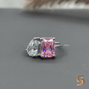 Elegant Pink Radiant Cut Moissanite <b>Ring</b> <b>Set</b> In Sterling Silver Featuring White Pear Shape <b>For</b> <b>Women</b> From India - Product Image 1