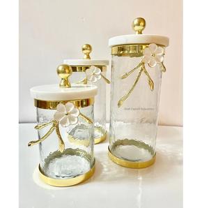 New Decorative Brass and Glass Gold Plated <b>Canister</b> With Marble Lid for Kitchen Decoration Tea & <b>Sugar</b> Storage <b>Canister</b> - Product Image 1