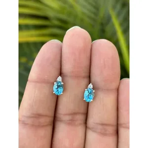 Asscher Cut 925 Silver for Swiss Blue Topaz Stud Earrings Rose Gold Gold Plating Trendy Moon Heart Animal for Engagement for - Product Image 1