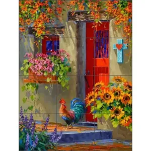 Southwest Rooster Tile Mural Senkarik Arte floral Cerámica Backsplash Murales de pared MSA225 - Product Image 1
