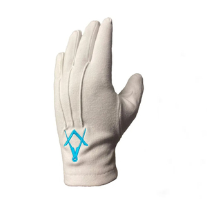 2025 Logo de qualité supérieure bleu blanc carré maçonnique franc-maçon Regalia blanc 100% coton gants brodés à la main OEM entretenu - Product Image 5