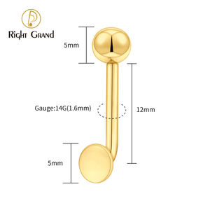 Piercing de la tête de cou verticale en titane ASTM F136 rond, 14G, filetage interne, barre en J, piercing Christina, bijoux pour le corps - Product Image 3