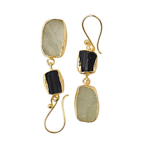 Pendientes de Prehnita con Turmalina, Diseño de Borla Chapada en Oro de 24K, 18K y 14K, Elegante Engaste de Bisel, Joyería de Latón para Regalo - Product Image 3