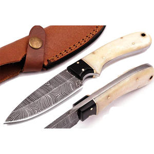 Jexmoo มีดสกินเนอร์เหล็กดามัสกัสทำด้วยมือแบบกำหนดเองพร้อมด้ามจับไม้เรซินและปลอกหนังเหมาะสำหรับเป็นของขวัญในการตั้งแคมป์และล่าสัตว์ - Product Image 1