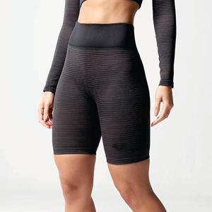 53% Nylon 39% Polyester 8% Spandex Body Fit High Rise Compression Ceinture Femmes Noir Infinity Stripe Seamless Shorts - Product Image 5