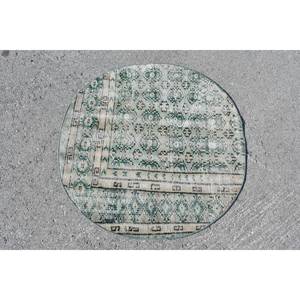 Tapis turc vintage 3x3ft laine fait à la main grande surface vert Beige Patchwork Rectangle Design pour adolescent Latex soutenu pour une utilisation dans le couloir - Product Image 1