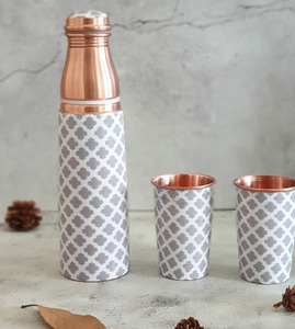 Ensemble de bouteilles en cuivre imprimées d'émail avec 2 verres, fait à la main, originale, offre spéciale - Product Image 4