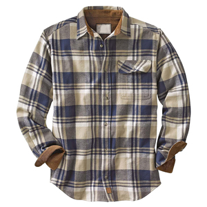 Camisa clásica de franela a cuadros para salidas casuales con cuello abotonado y bolsillo en el pecho para hombres al aire libre o uso diario - Product Image 1