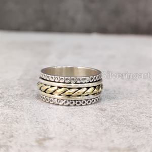 Anillo de meditación con banda giratoria, anillo de pulgar de Plata de Ley 925 para mujer, joyería hecha a mano para fiesta, alivio de la mente, anillo giratorio para hombre - Product Image 1
