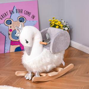 HOMCOM Jouet à chevaucher en forme de cygne pour enfants de 18 à 36 mois (40kg maximum) Cadre en bois de peuplier et acier en peluche blanc - Product Image 2