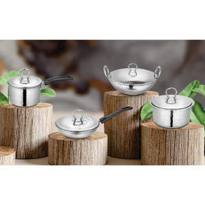 Juego de utensilios de cocina familiares martillados de 4 piezas de acero inoxidable Premium de alta calidad con tapa Diseño clásico y elegante - Product Image 1