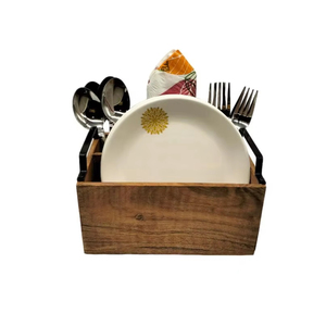 AYAANS Compartiment tournant en bois Couverts Couverts Porte-ustensiles Argenterie Organisateur de condiments avec porte-serviettes - Product Image 1