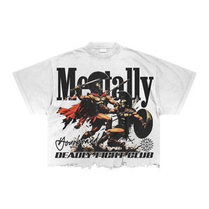 Heavyweight Raw Hem Boxy Fit Loose Fit Camiseta 100% algodón desgastado gráfico DTG estampado pantalones cortos mangas hombres camiseta para hombres - Product Image 4