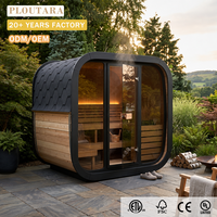 Cabine de sauna extérieure moderne PLOUTARA avec toit en tuiles courbes, porte en verre trempé, banc ergonomique, OEM/ODM, projets de bien-être, salle de sport
