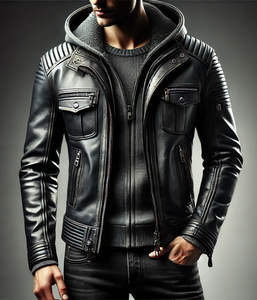 Sudadera con Capucha Unisex con Mangas de Cuero, Diseño Único y Bolsillo Grande, Sudadera con Capucha de Corte Holgado para Hombre - Product Image 2