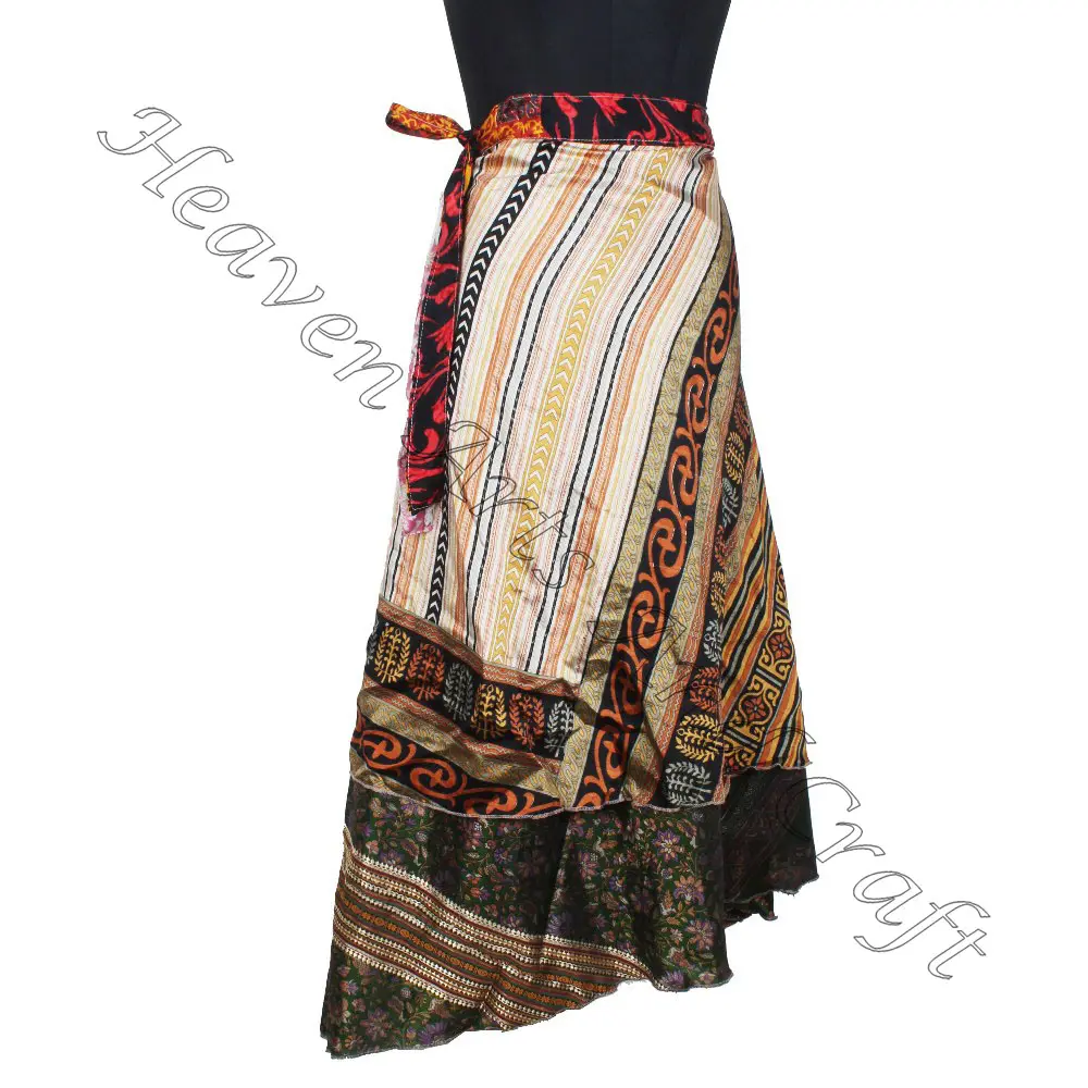 Elegante Casual Wear Sari Seda Longo Envoltório Saias Para Meninas 2 Camadas Reversível Magia Seda Saris Envoltório Saia Longa nova cigana hippie