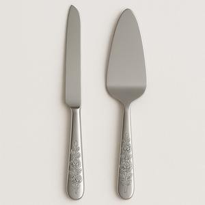 Juego de cuchillo y servidor de pastel de metal de diseñador con mangos giratorios en bucle, elegantes herramientas de postre de acero inoxidable para recepciones de bodas - Product Image 3