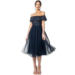 Vestido de Dama de Honor Largo, Elegante, con Apliques de Encaje, Cintura Imperio, Talla Grande, Línea A, Color Amarillo, con Mangas Cortas, Modelo MBL8 - Product Image 1